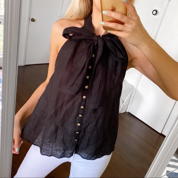 🖤 ZARA BLACK LINEN BOW LOOSE FIT TOP! - Picture 4 of 10